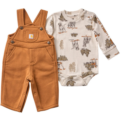 Carhartt Boys' Infant 2-Piece Elm Long Sleeve Bodysuit & Carhartt Brown Fleece Overall Set