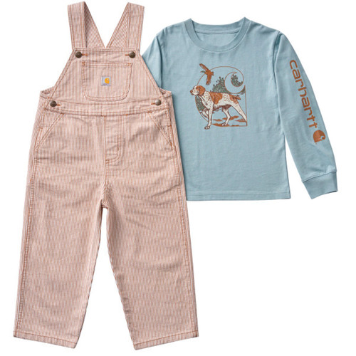 Carhartt Toddler Boys 2-Piece Long Sleeve Denim Blue T-Shirt & Carhartt Brown Stripe Overall Set