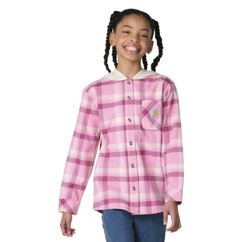 Carhartt Girls Youth Cashmere Rose Long Sleeve Hooded Pocket Flannel Shirt