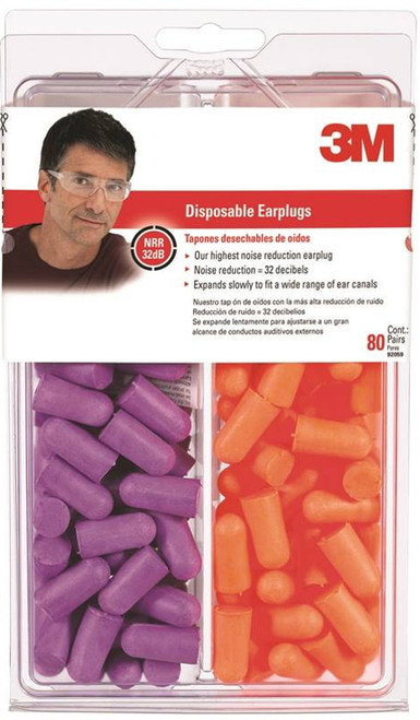 3M Tekk Protection Disposable Earplug, 32 dB, Foam, Orange/Purple