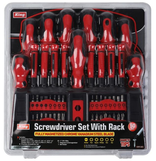 King 50 Piece Screwdriver Set With Rack - 1599-0