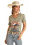 Rock & Roll Denim Womens Olive Retro Scenery Graphic Short Sleeve Tee