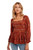 West & Wild Womens Rust Floral Multi Smocked Peplum Square Neck Top