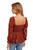 West & Wild Womens Rust Floral Multi Smocked Peplum Square Neck Top