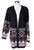 Keren Hart Women's Black/Rust Aztec Bottom Open Front Long Sleeve Cardigan