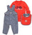 Carhartt Boys Tractor Orange Long Sleeve Bodysuit With Navy Striped Overalls and Bib Set