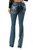 Grace In LA Women's Medium Wash Blue Steer Head Embellishment Pocket Mid Rise Bootcut Stretch Denim Jeans - EB61848
