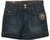 One 5 One Women's Dark Stonewash Double Button Shorts with Square Pockets & Paisley Waist Design