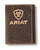 Ariat Men's Brown Bull Hide Leather Trifold Wallet with Embroidered Ariat Logo & Name