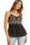 Savanna Jane Women's Black with Taupe Daisy Embroidery Sleeveless Tank Top