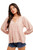 Hem & Thread Women's Pink 3/4 Sleeve V-Neck Tiered Textured Top
