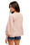 Hem & Thread Women's Pink 3/4 Sleeve V-Neck Tiered Textured Top