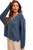 Hem & Thread Women's Blue Scallop Edge Color Block V-Neck Oversized Pullover Sweater