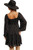 Hem & Thread Women's Black Ethnic Print Smocked Bubble Sleeve Dress