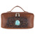 CatchFly Women's Embossed with Turquoise Stone Brown Leather Cosmetic Bag