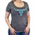 Cowgirl Hardware Ladies Black with Turquoise Skull Fabric Scoop Neck Short Sleeve Acid Wash Tee