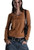Miss Me Womens Camel Brown Autumn Ruffle Scoopneck Top