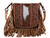 Montana West Genuine Leather Tooled Collection Fringe Crossbody Purse - Oak Brown