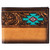 Red Dirt Hat Co. Mens Tan Tooled Leather Turquoise Aztec Inlay Bi Fold Wallet