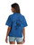 Wrangler Womens Blue Horseshoe Embroidered Boxy Short Sleeve Denim Camp Shirt