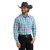 Wrangler Mens Teal Coastal Ridge Plaid Wrinkle Resist Long Sleeve Western Snap Shirt