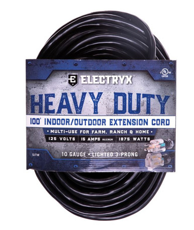 Electryx Heavy Duty Indoor/Outdoor Extension Cord 100 ft Black