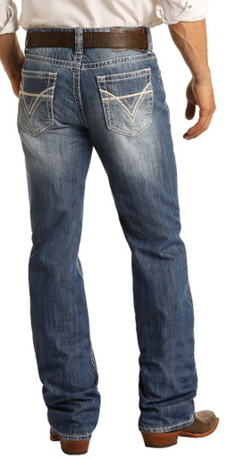 ロックンロール Men's Slim Fit Tri-Color Stitch Straight Leg Jeans | Rock