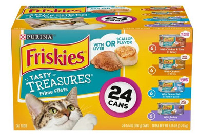 Purina Friskies Gravy Wet Cat Food Tasty Treasures Prime Filets Variety Pack,  5.5 oz Cans (24 Pack)