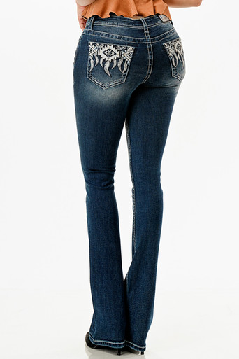【BOK PLACE】Black Swan Brush Wash Span L Bootcut Denim Pt Grace in LA Ladies Western Embellished Mid Rise Dark Wash