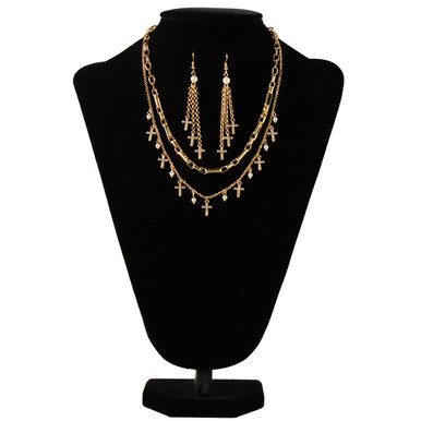 Blazin Roxx Ladies Earring and Necklace Set - Gold with Heart Pendant
