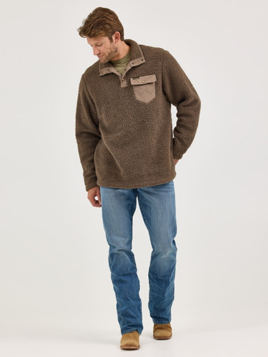 Wrangler Mens Brown Sherpa Quarter Snap Pullover