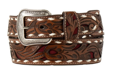 M&F Western 3D Mens Burgundy Leather Belt with Engraved  display picture 1