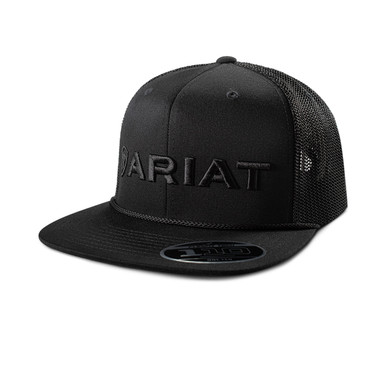 Ariat Men's Solid Black 3D Embroidered Logo Mesh Snapback Hat