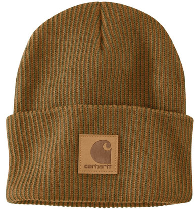 Carhartt Brown & Dark Bronzed Green Knit Cuffed Plaited Beanie