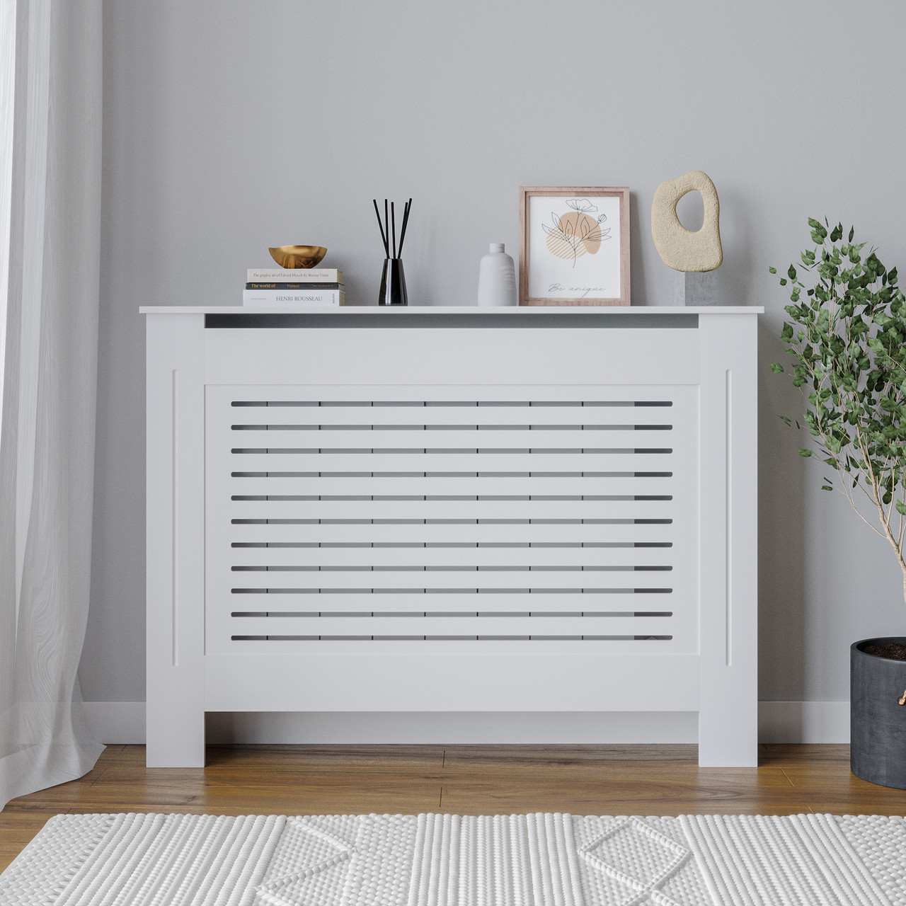 Medium Wooden Radiator Cover with Slatted Grill