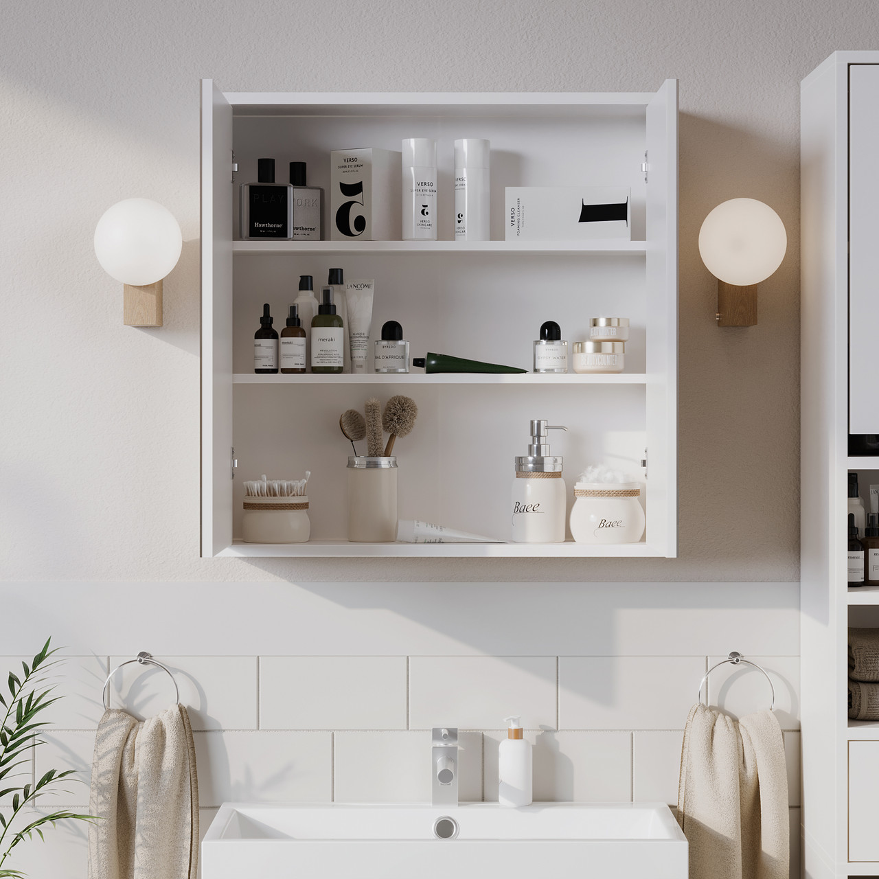 White 2-Door Wall Mounted Bathroom Mirror Cabinet