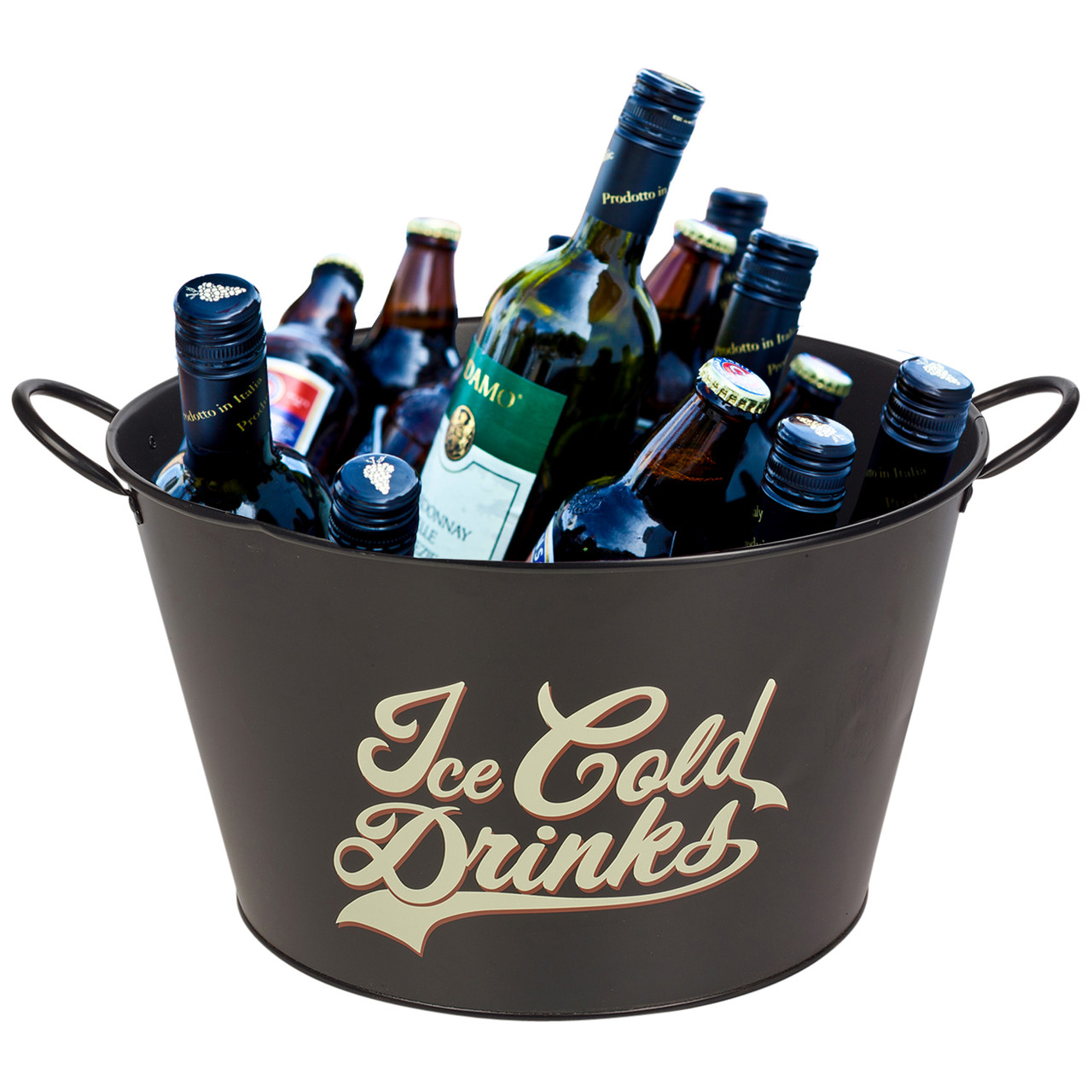Black Metal Drinks Bucket with Design & Handles