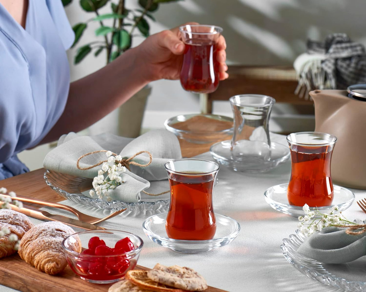 6 Pcs Pasabahce Glass Tea Cup & Saucer Set 120ml