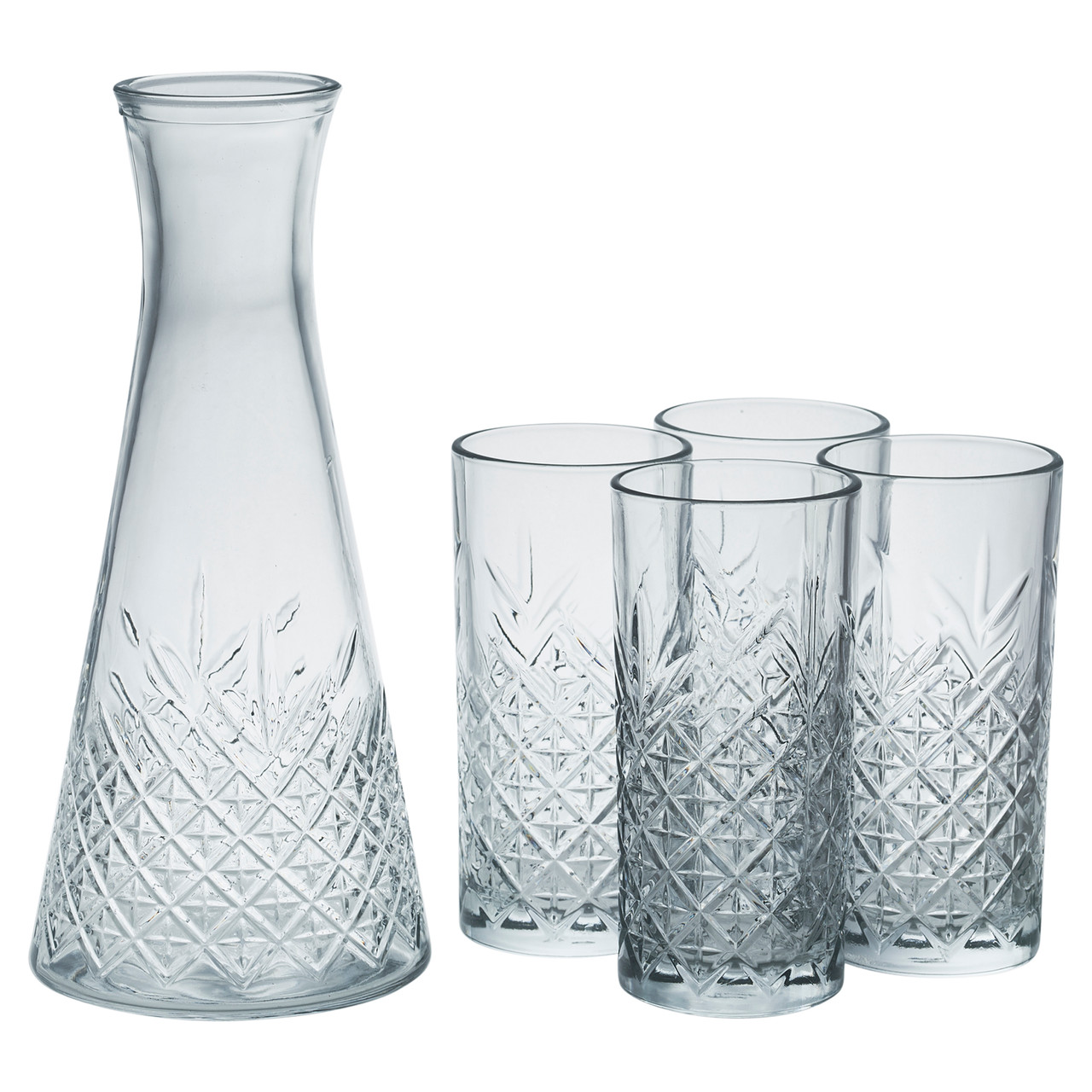 Timeless Carafe Jug & 4 Drinking Glasses
