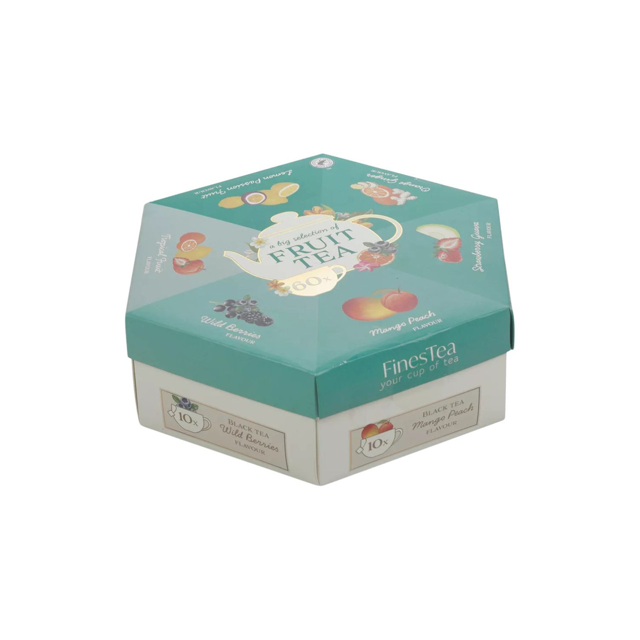 Hexagon Tea Box with 60 Fruit-Flavored Tea Bag Sachets