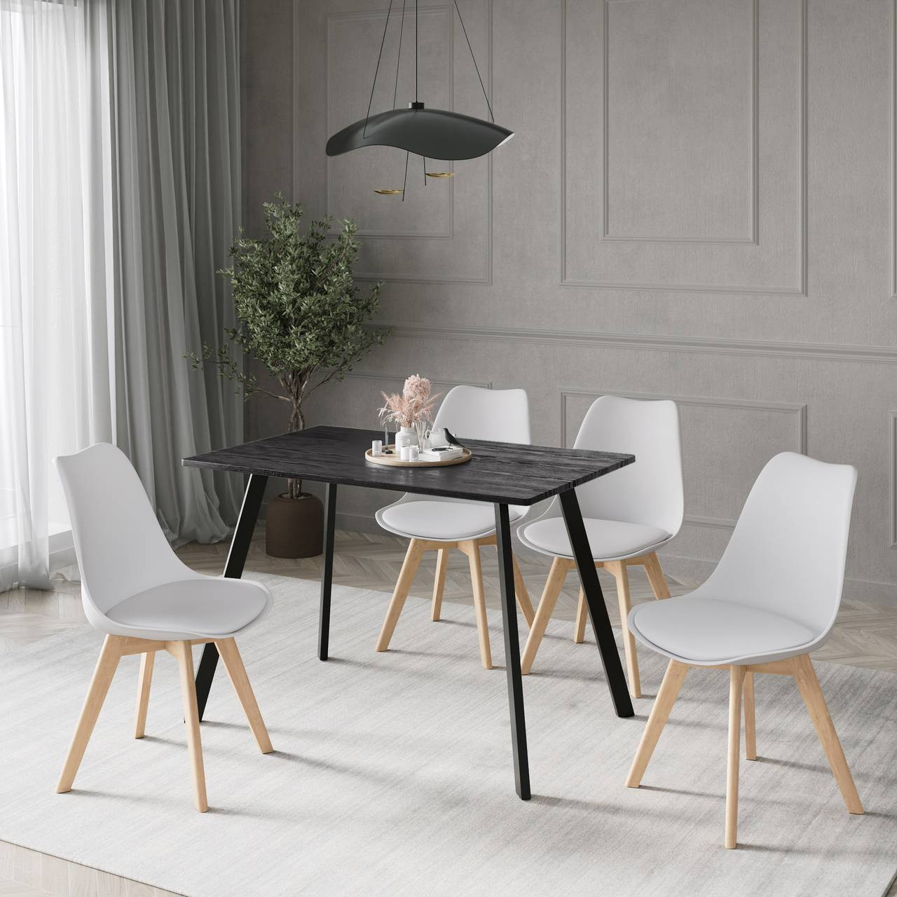5-Piece Modern Dining Set - 110cm Rectangular Table and 4 Tulip Chairs ...