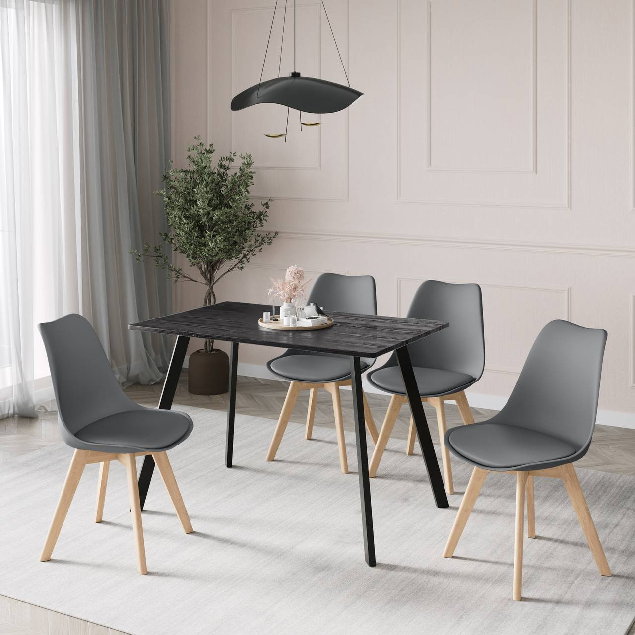 5-Piece Modern Dining Set - 110cm Rectangular Table and 4 Tulip Chairs ...