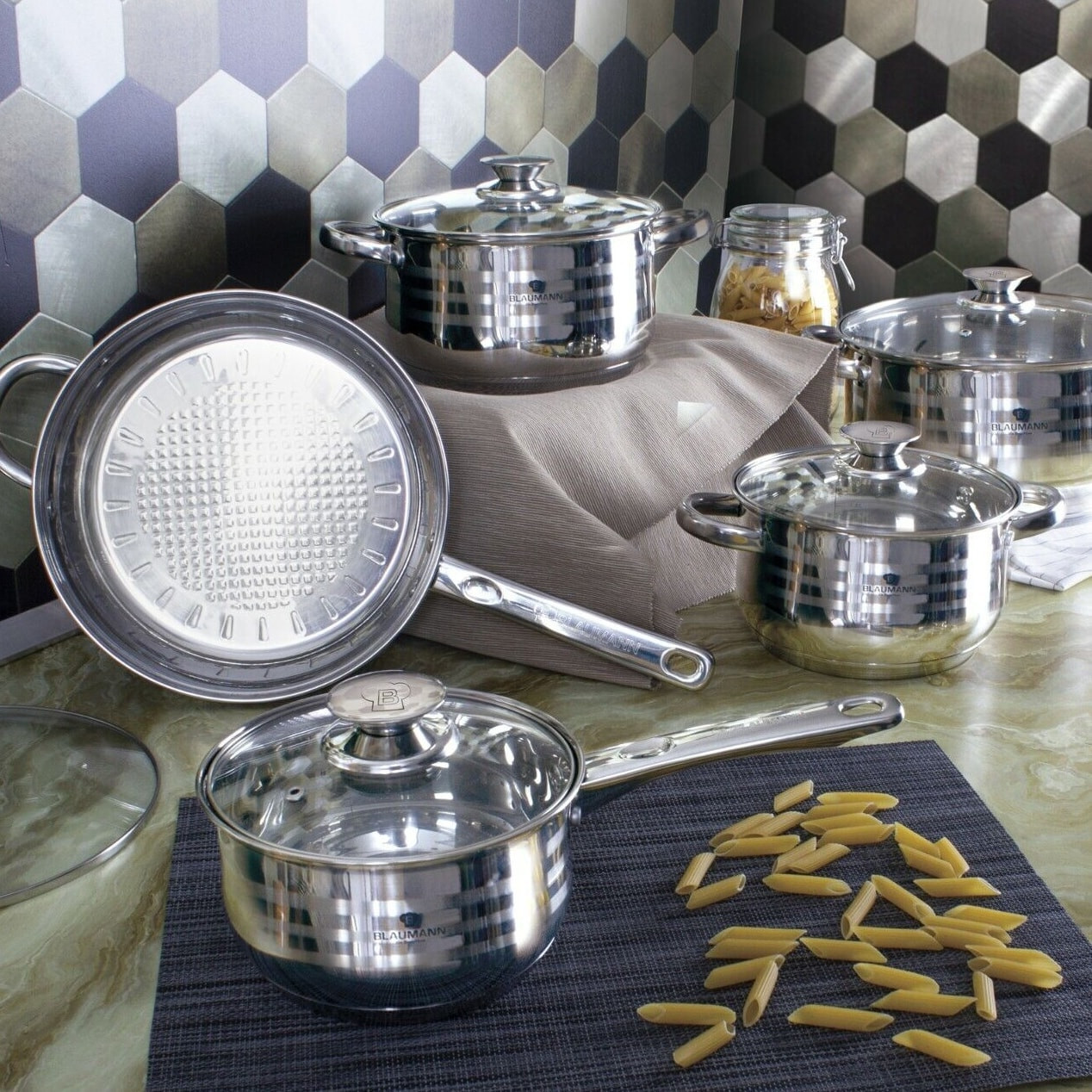 Silver Shell Cookware Blaumann Gourmet 10Pc Silver Stainless Steel Cookware Set