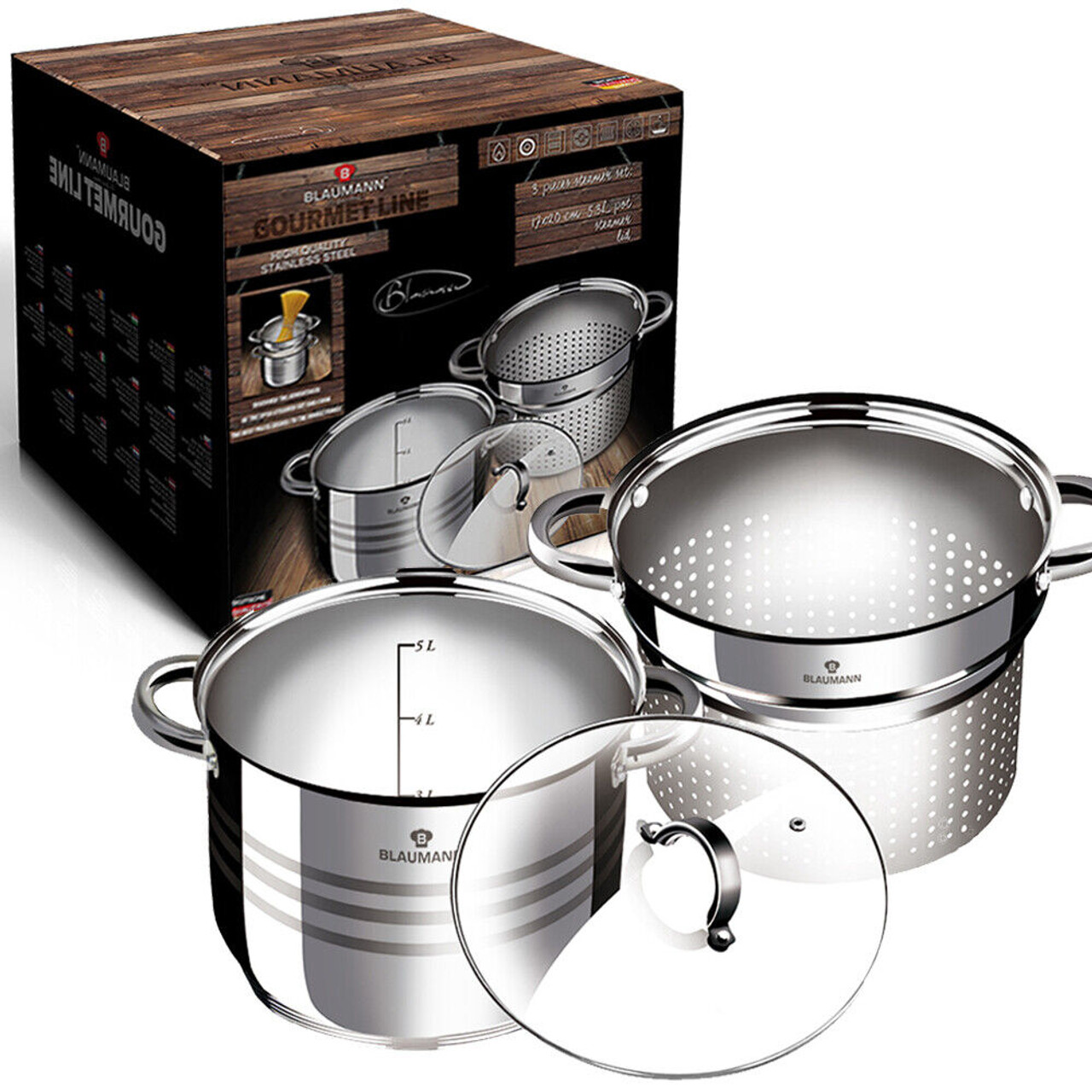 Blaumann Gourmet Line 3Pcs Stainless Steel Steamer Pot Set