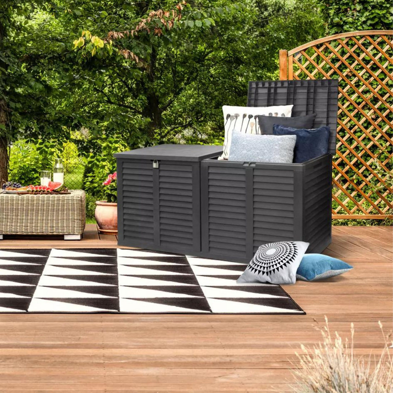 XXL 750L Garden Storage Box, Black - 155x66x80 cm, Double Lid