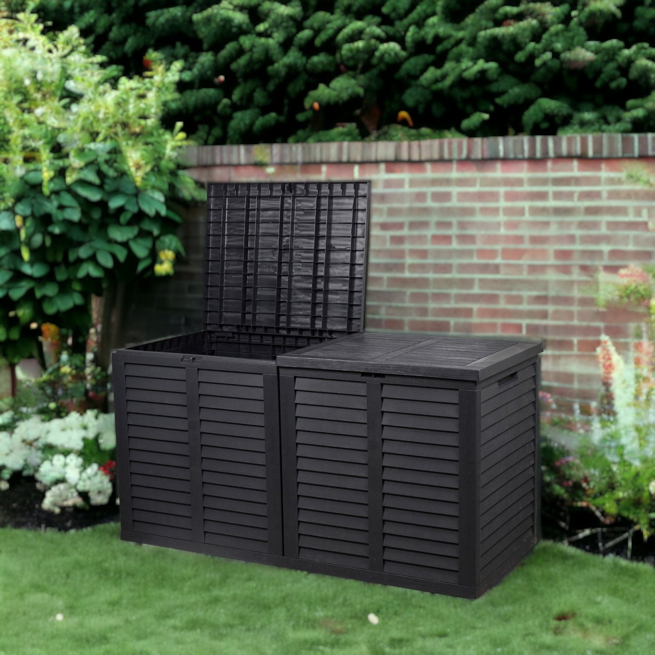 XXL 750L Garden Storage Box, Black - 155x66x80 cm, Double Lid