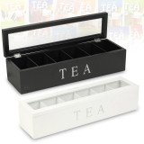 Wooden Tea Box 6 Compartments Hinged Glass