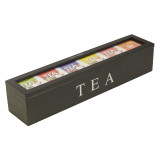 Wooden Tea Box 6 Compartments Hinged Glass