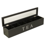 Wooden Tea Box 6 Compartments Hinged Glass