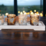 Modern Wood Tray with 4 Tea Light Holders With Decorative Stones